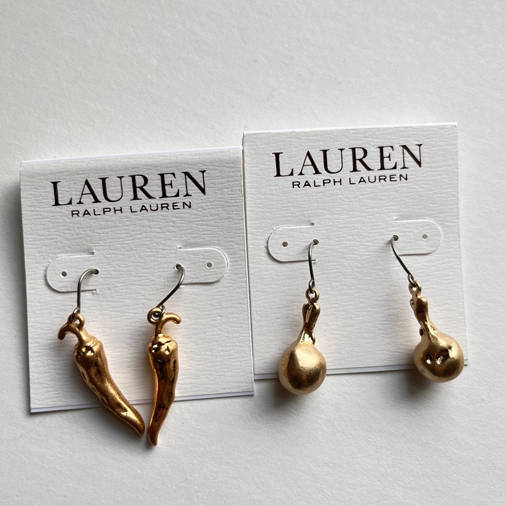 2for$45 Lauren Ralph Lauren Gold Earrings Lot Chili Pepper & Gourd